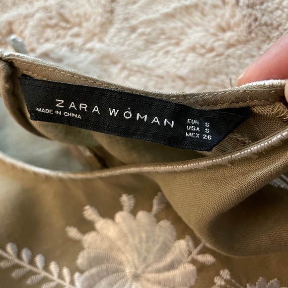 Zara 100% Linen Embroidered Dress Tan/White Women's Size S - Picture 5 of 11